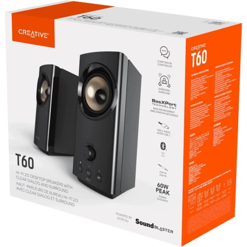 Creative T60 2.0 Compact Hi-Fi Desktop Speakers with Clear Dialog Audio